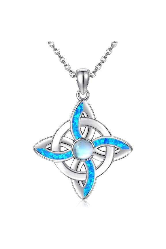 Witches Knot Necklace 925 Sterling Silver Blue Opal Witch's Magical Knot Pendant Celtic Jewelry for Women Gifts