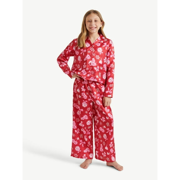 Justice Girls Long Sleeve Notch Collar Sleep Top and Sleep Pants, 2-Piece, Sizes 4-18