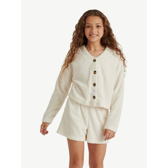 Justice Girls Long Sleeve Cardigan Sleep Top and Shorts, 2-Piece, Sizes 5-18 & Plus
