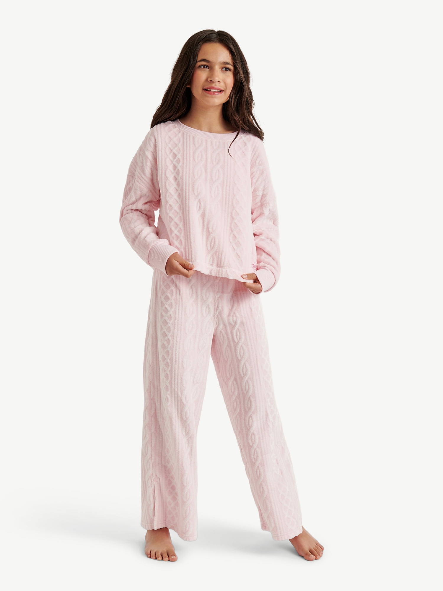 Justice Girls Long Sleeve Sleep Top and Flared Sleep Pants, 2-Piece, Sizes 4-18