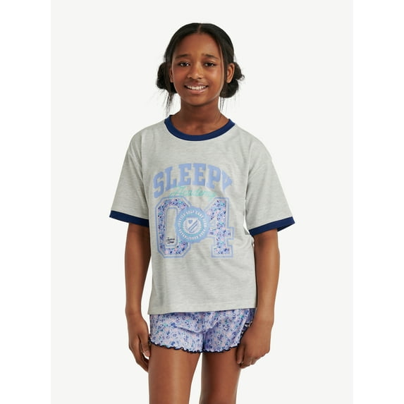 Justice Girls Short Sleeve Sleep Top and Shorts, 2-Piece, Sizes 5-18 & Plus
