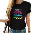 thumbnail image 1 of JUST A GIRL WHO LIKES TANNING IN JULY Stylish Graphic Women's Short Sleeve Tee - Comfortable & Trendy Summer Tops for Women, Ideal Graphic Tees for Women & Cute Tops for Women, 1 of 1