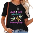 thumbnail image 1 of JUST A GIRL WHO LOVES HUMMINGBIRDS Jesus Lover Graphic Print Women's Short Sleeve T-Shirt, Summer Tops for Women - Comfortable & Fashionable, 1 of 5