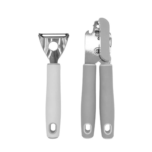 JUST COOK Stainless Steel Can Opener and Y Peeler Kitchen Set with Easy-Grip Silicone Handle, Gray