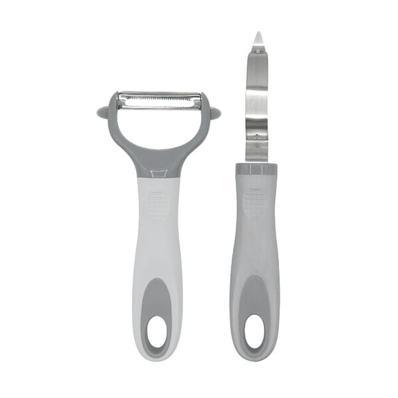 JUST COOK 2-Piece Sage Vegetable Peeler Set, I & Y Peeler with Easy-Grip Silicone Handles, Light Gray