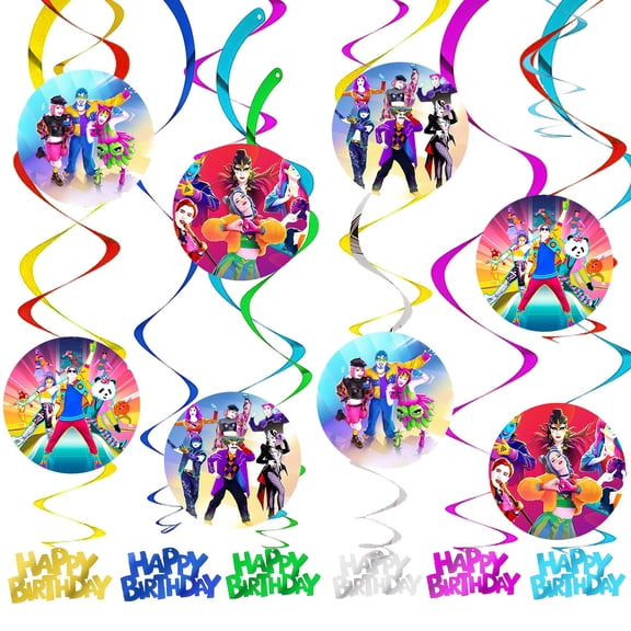 JUST DANCE Party Decorations Hanging Swirl Sign Whirls Birthday Streamer Ceiling Decor Supplies 14 pcs