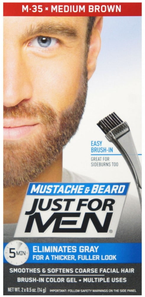 3 Pack - Just For Men Mustache & Beard, Beard Coloring for Gray Hair with Brush, With Keratin (M-35), Medium Brown
