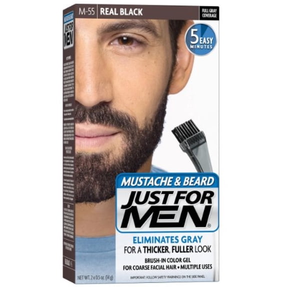 JUST FOR MEN Color Gel Mustache & Beard M-55 Real Black 1 Each (Pack of 4)