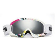 JUST GO Kids Ski Goggles with EVA case, Snowboard Snow Goggles Anti-Fog Double-Layer UV 400 Protection Lens for Boy and girl, Multicolour Frame, Silver Lens (VLT 13.2%)