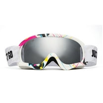 JUST GO Kids Ski Goggles with EVA case, Snowboard Snow Goggles Anti-Fog Double-Layer UV 400 Protection Lens for Boy and girl, Multicolour Frame, Silver Lens (VLT 13.2%)