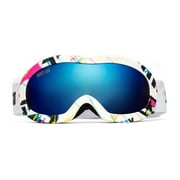 JUST GO Kids Ski Goggles with EVA case, Snowboard Snow Goggles Anti-Fog Double-Layer UV 400 Protection Lens for Boy and girl, Multicolour Frame, Blue REVO Lens (VLT 10.3%) with EVA Case