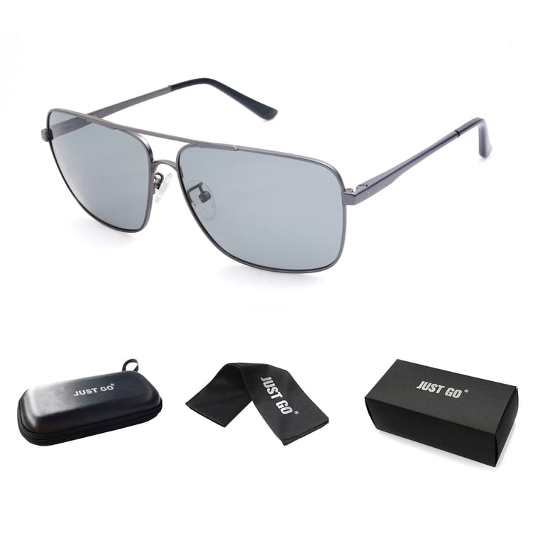 JUST GO Men Metal Frame Square Aviator Polarized Sunglasses  display picture 3