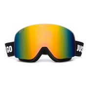 JUST GO Ski Goggles for Skiing Motorcycling and Snow Sports Dual-Layer Anti-Fog 100% UV Protection lens Snowboard Goggles fit Men, Women and Youth, Black Frame/ Red Revo Lens (VLT15.8%)