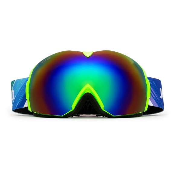 JUST GO Ski Goggles for Skiing Motorcycling and Snow Sports Dual-Layer Anti-Fog 100% UV Protection lens Snowboard Goggles fit Men, Women and Youth, Green frame/ Green Revo Lens(VLT 11.7)