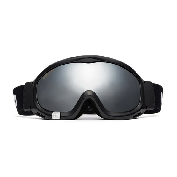 JUST GO Ski Goggles for Skiing Motorcycling and Winter Sports Dual-Layer Anti-Fog 100% UV Protection lens Snowboard Goggles fit Men, Women and Youth, Black Frame/ Silver Lens (VTL 12.8%)