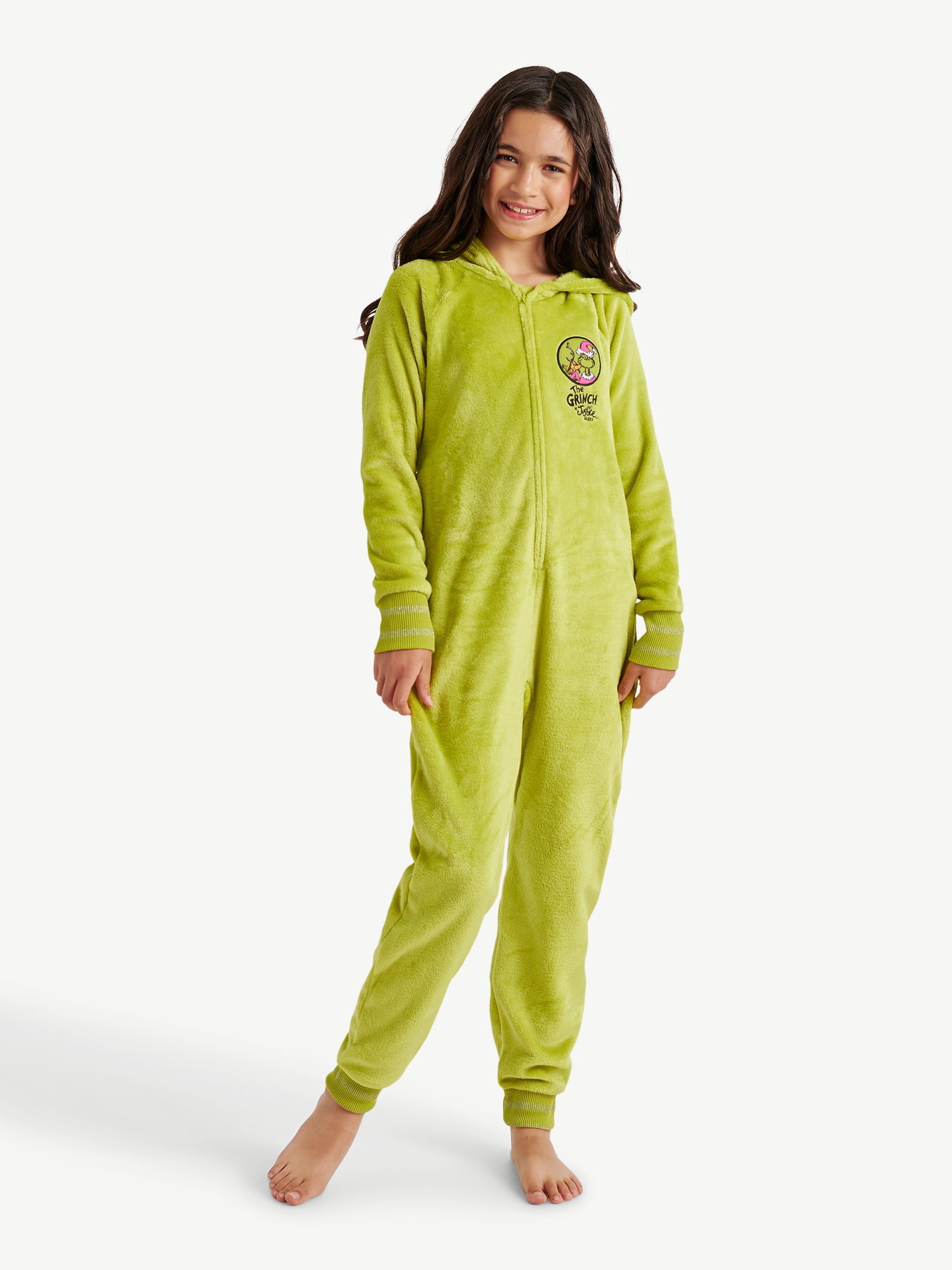 Justice x Grinch Girls Long Sleeve Sleep Union Suit, One-Piece, Sizes 4-18