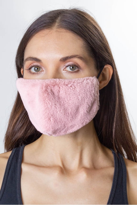 WOMEN'S BLUSH PINK FAUX FUR MINK FACEMASK COVERING WITH POCKET FOR FILTER AND ADJUSTABLE STRAPS