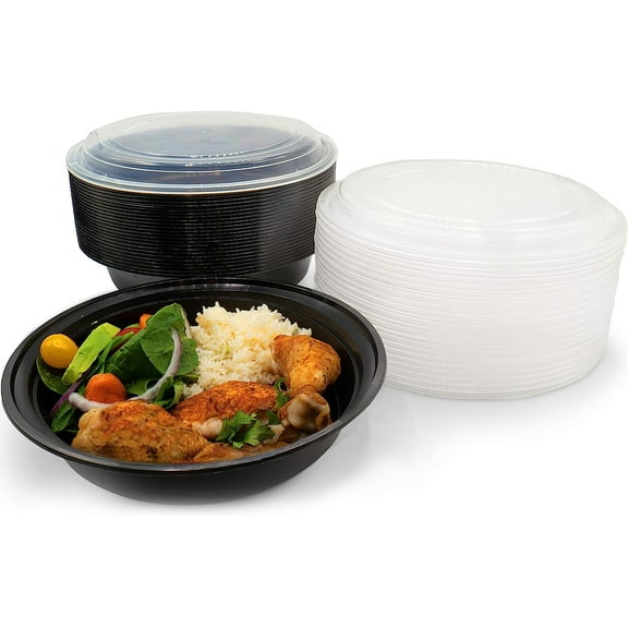 JUST PACK IT [50 Sets - 24 oz] Meal Prep Food Storage Containers Freezer Microwave Dishwasher Safe
