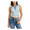 thumbnail image 1 of JUST POLLY NEW YORK Womens Ivory Ruched Tie Polo Pullover Ribbed Striped Sleeveless Collared Tank Top Juniors M, 1 of 3