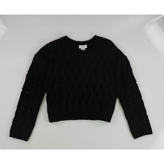 JUST POLLY Womens Destructed Crewneck Knit Sweater, Black, Juniors, X-Large