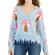 JUST POLLY Womens Mushroom Distressed Edge Pullover Sweater, Multicoloured, Juniors, Small