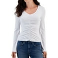 thumbnail image 1 of JUST POLLY Womens Shirred Front Knit Blouse, White, Juniors, X-Large, 1 of 1