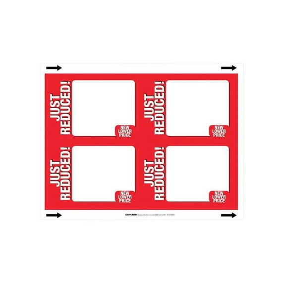 Centurion 9377334 11 x 8.5 in. Just Reduced Polyethylene Sign, White