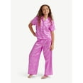 thumbnail image 1 of Justice Girls Satin Short Sleeve Button Front Sleep Top and Sleep Pants, 2-Piece, Sizes 5-18 & Plus, 1 of 4
