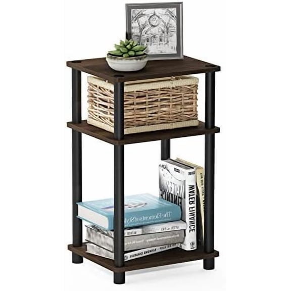 JUST Side Table, 3-Tier End Table, Open Shelves Night Stand, Bedside Table, Toolless Assembly, for Living Room, Bedroom, Bathroom, Columbia Walnut