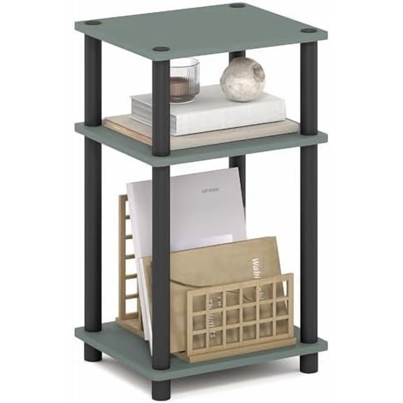 JUST Side Table, 3-Tier End Table, Open Shelves Night Stand, Bedside Table, Toolless Assembly, for Living Room, Bedroom, Bathroom, Sage Green