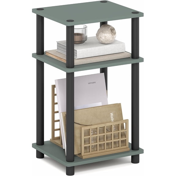JUST Side Table, 3-Tier End Table, Open Shelves Night Stand, Bedside Table, Toolless Assembly, for Living Room, Bedroom, Bathroom, Sage Green