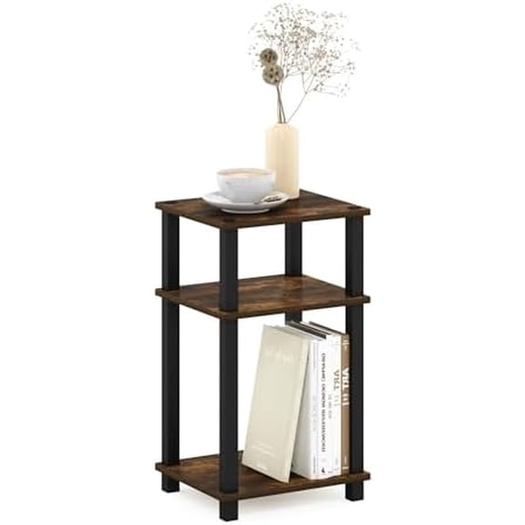 JUST Side Table, 3-Tier Open Shelf End Table, Toolless Assembly Night Stand, Bedside Table with Square Tube, for Living Room, Bedroom, Amber Pine