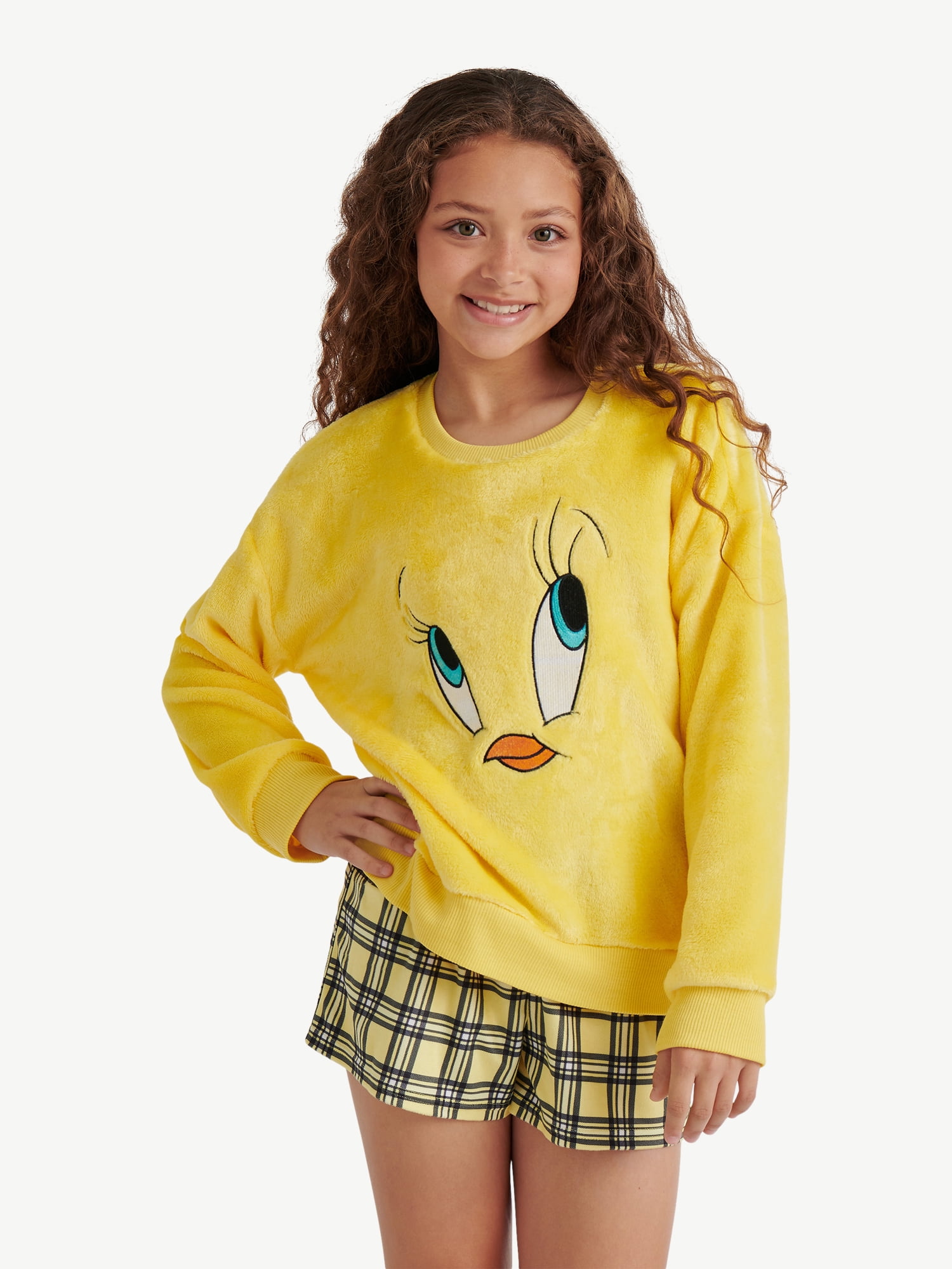 Looney Tunes X Justice Girls Long Sleeve Sleep Top and Shorts, 2-Piece, Sizes 5-18