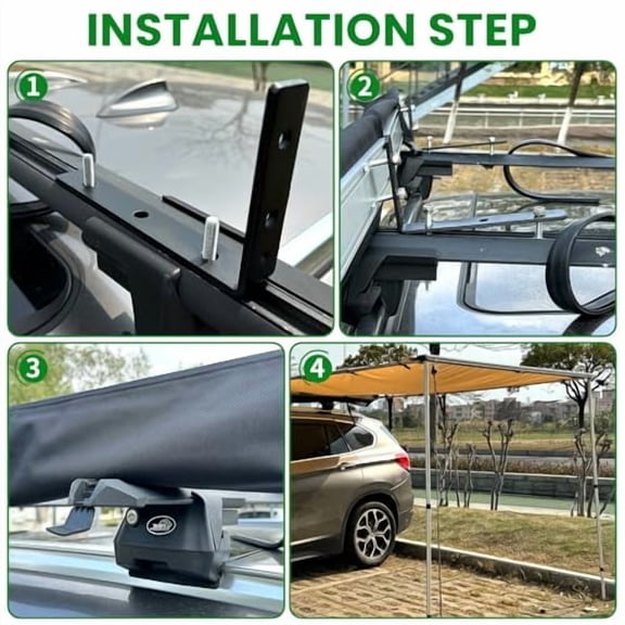 JUST-V Vehicle and Car Awning 8.2X4.6ft 4x4 Accessories Overland Camping UPF50+ Pull-Out Rooftop Side Awning Feet for Jeep/SUV/Truck/Van Beige