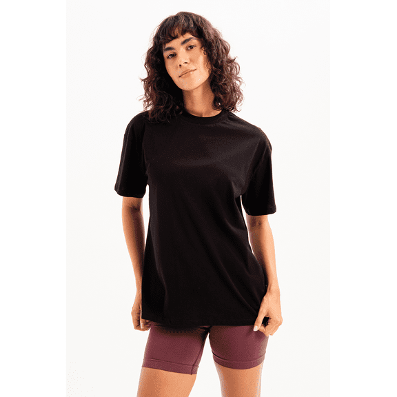100% Cotton Oversize Fit Crew Neck Black Women's T-Shirt - Halo