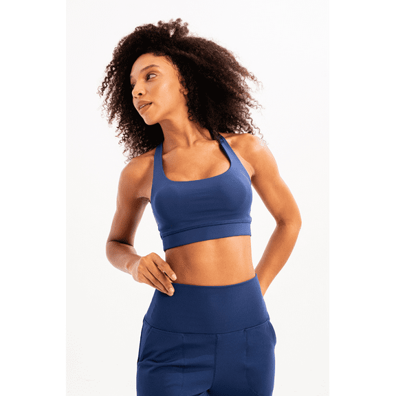 Lightly Supported, Removable Padded, Navy Blue Women's Sports Bra With Back Detail - Surge