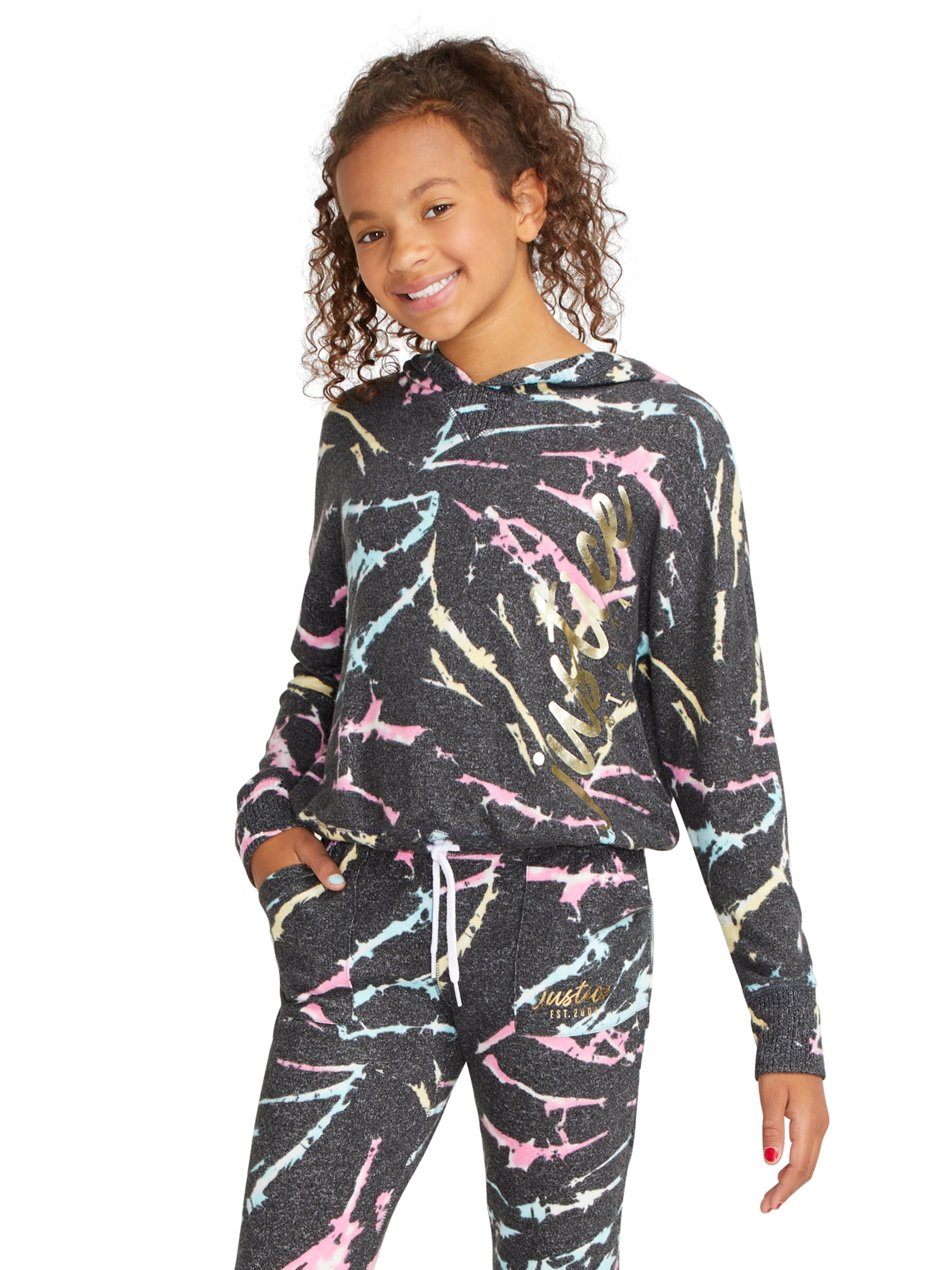 JUSTICE Girls Long Sleeve Hacci Tie Dye Hoodie, Sizes XS(5/6)XL(16/18