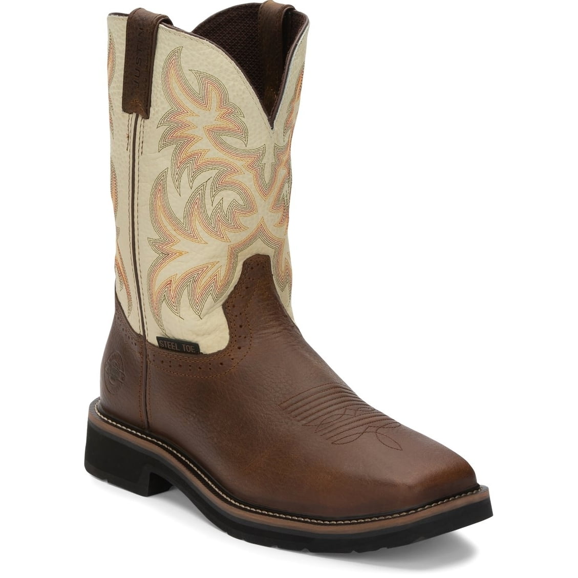 Justin men's rugged tan stampede steel toe work boots sales