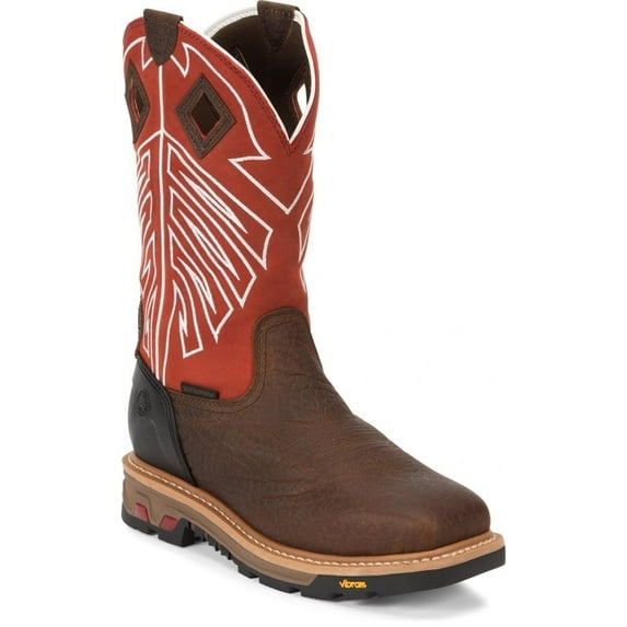 JUSTIN WORK Mens 12" Roughneck Steel Toe Waterproof Work Boot Walnut Brown - WK2115 WALNUT BROWN