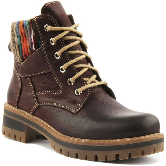 JUSTINREESS Ella Women's Lace Up Leather Ankle Boot In Burgundy Size 9