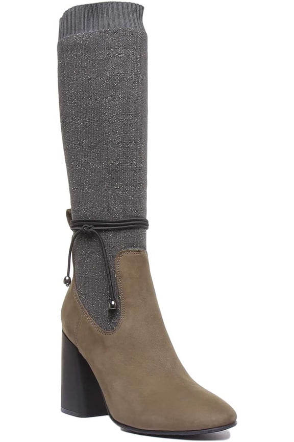 Holly Women's Block Heel Nubuck Leather Boot With Sock In Olive Size 7