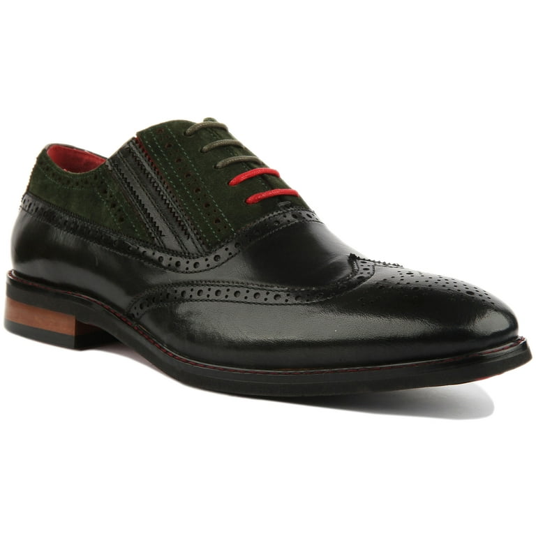 JUSTINREESS Jake Men's Lace Up Leather Brogue Shoes In Green Size