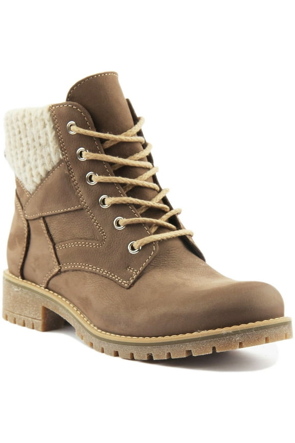 Sophia Women's Leather Lace Up Hiker Ankle Boot In Khaki Brown Size 5