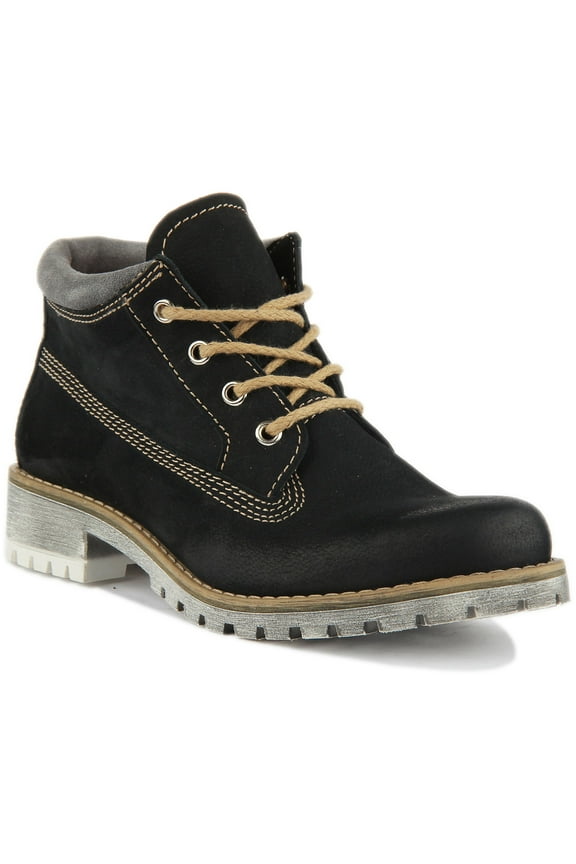 Stella Women's Leather Lace Up Hiking Ankle Boot In Navy Size 6