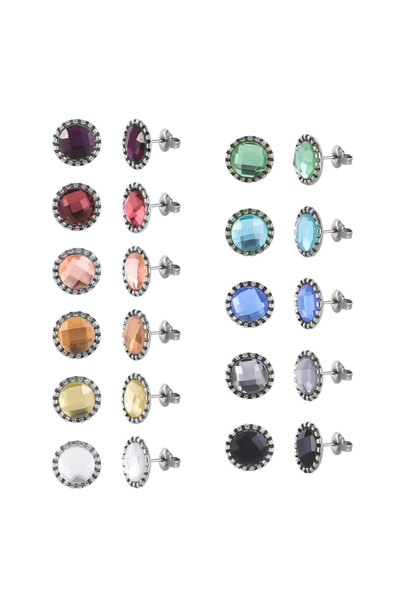 11 Pairs Crystal Rhinestone Stud Earrings Gold Plated Stainless Steel Multicolor Dance Stud Earrings Set for Women