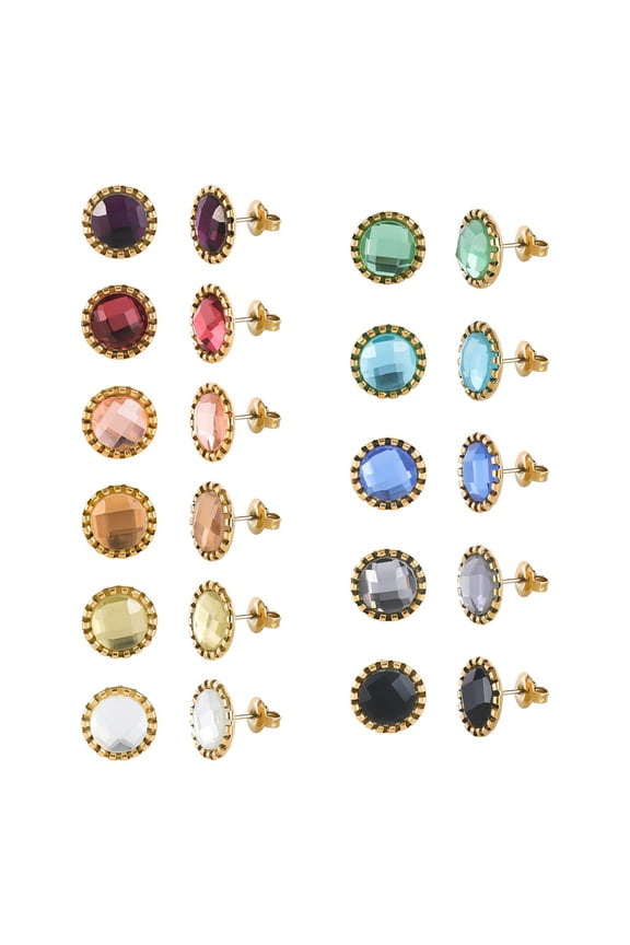 11 Pairs Crystal Rhinestone Stud Earrings Gold Plated Stainless Steel Multicolor Dance Stud Earrings Set for Women
