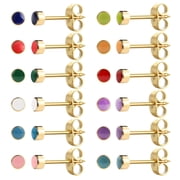 12 Pairs Enamel Ear Piercing Stud Earrings, Surgical Stainless Steel Multicolor Epoxy Birthstone Stud Earrings for Ear Piercing Guns