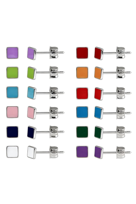 12 Pairs Enamel Stud Earrings Surgical Stainless Steel Round Heart Star Square Hexagon Epoxy Stud Earrings