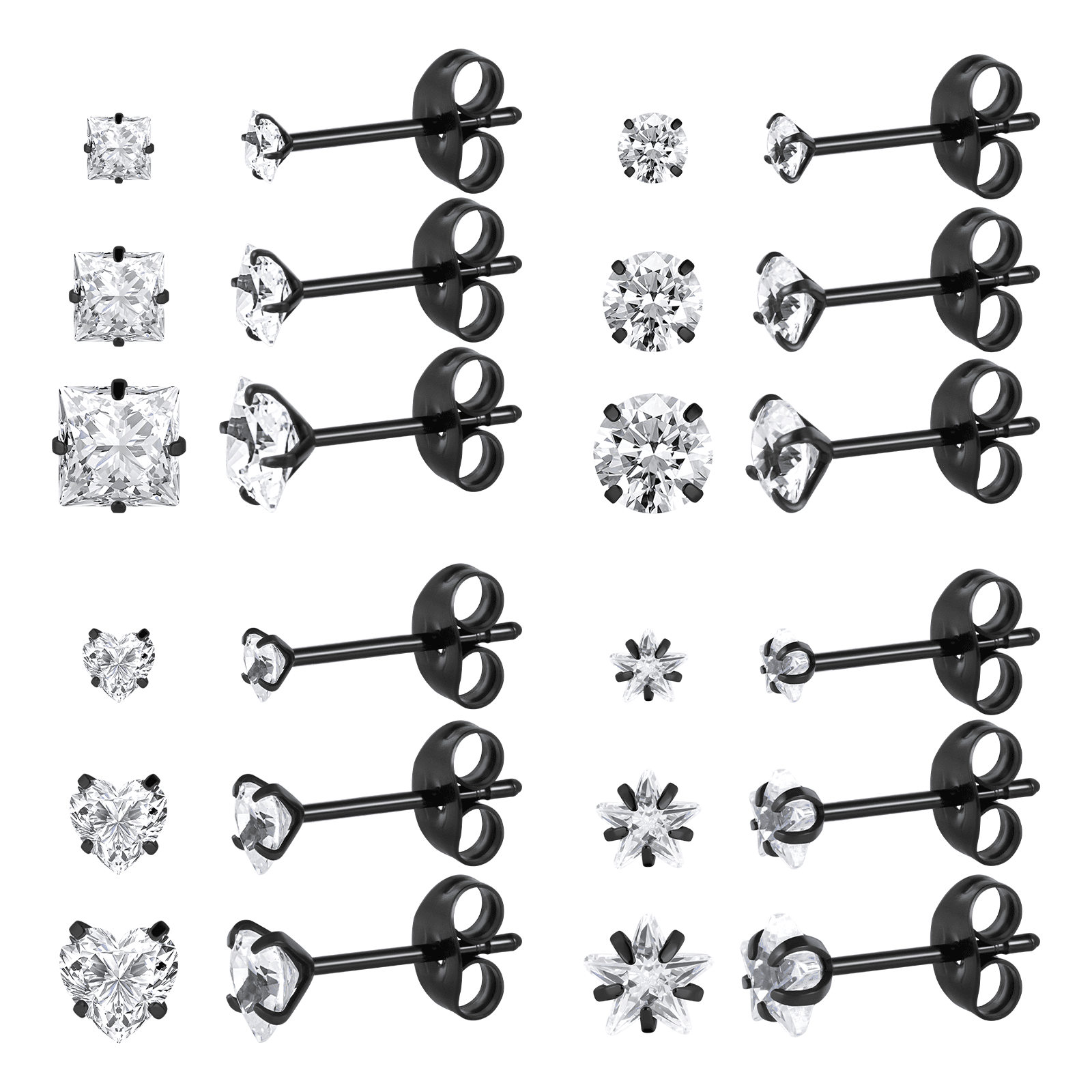 Set Di 3 Paia Orecchini A Perno In Acciaio Inox Chirurgico Con Zirconi Cubici E Chiusura A Vite | 4mm 5mm 6mm, Regalo Donna - 4