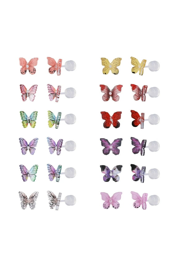 Plastic Post Stud Hoop Earrings for Sensitive Ears Multicolor Butterfly Flower Dragon Snake Stud Earrings Set for Women